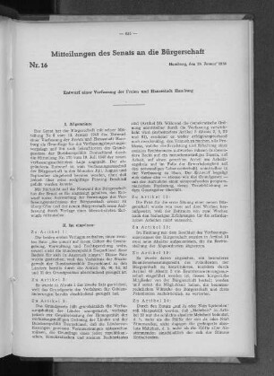 Mitteilungen des Senats an die Bürgerschaft