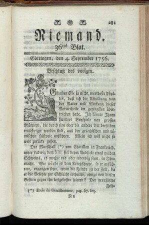 36.tes Blat. Göttingen, den 4. September 1756.