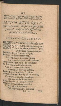 Meditatio Quinque vulnerum Christi Crucifixi ...