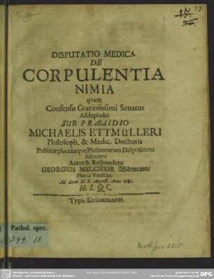 Disputatio medica de corpulentia nimia