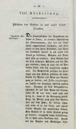 VIII. Abtheilung. Pflichten des Gesinde in und außer seinen Diensten