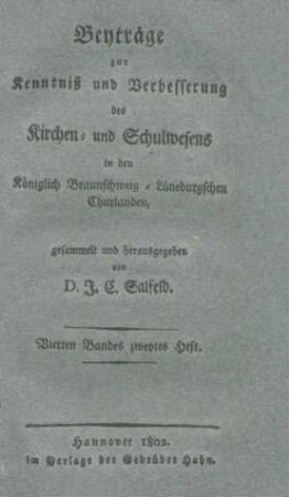 Vierten Bandes zweytes Heft (Umschlag zweite Lieferung)