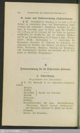 Seminarordnung für die Lehrerinnen-Seminare