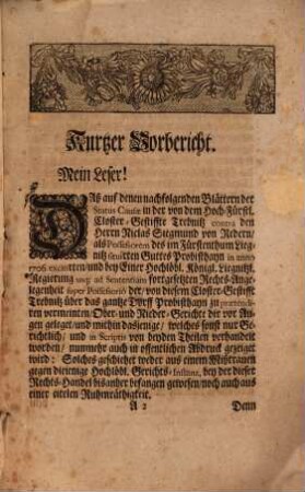 In Jure Et Facto Fest-gegründete Vorstellung ... In Sachen Hn. Niclas Sigmund von Redern, ... Wegen des von Fürstl. Gestifft zu Trebnitz Movirten Processus, Die Ober- und Nieder-Gerichte zu Probisthayn betreffende, Cum Recensione Omnium Actorum und Annexione derer darzu gehörigen Beylagen