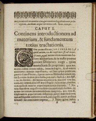 Caput I. Continens introductionem ad materiam, & fundamentum totius tractationis.