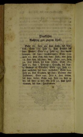 Druckfehler. Nachtrag zum zweyten Theil:[...]
