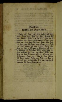 Druckfehler. Nachtrag zum zweyten Theil:[...]