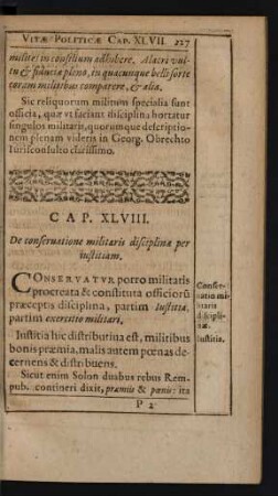 Cap. XLVIII. De conservatione militaris disciplinae per iustitiam.