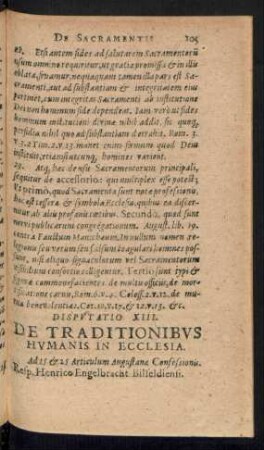 Disputatio XIII. De Traditionibus Humanis In Ecclesia.