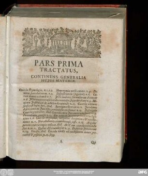 Pars Prima Tractatus, Continens Generalia Huius Materiae.