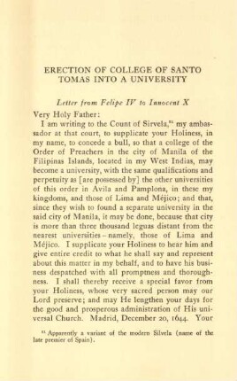 Erection of college of Santo Tomas into a university