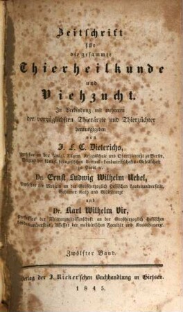 Zeitschrift für die gesammte Thierheilkunde und Viehzucht. 12. 1845