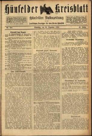 Ausgabe vom Samstag, den 30. Dezember 1922.