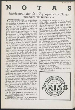 Notas - Iniciativa de la Agrupación Bases : Proyecto de resolución