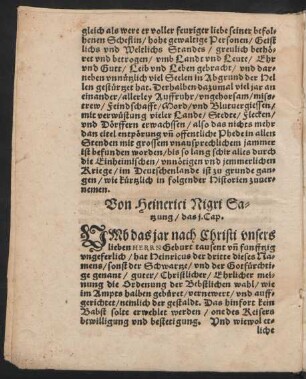 Von Heinerici Nigri Satzung/ das i. Cap.
