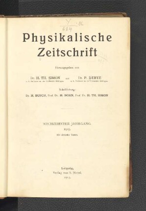 16.1915: Physikalische Zeitschrift