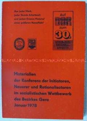 Materialien der Konferenz zur Neuererbewegung im sozialistischen Wettbewerb des Bezirkes Gera
