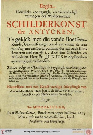Begin, Heerlijcke voortgangh, en Grootdadigh vermogen der Wijdberoemde Schilderkonst der Antycken