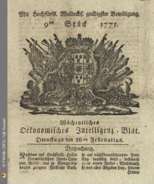 9tes Stück, Dienstags den 26ten Februarius 1771
