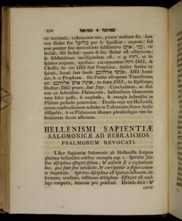 Hellenismi Sapientiæ Salomonicæ ad Hebraismos Psalmorum Revocati.