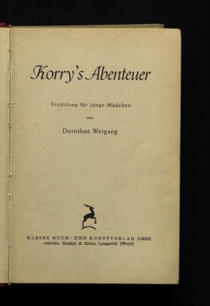 Korry's Abenteuer : Erzählung für jungen Mädchen