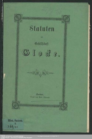 Statuten der Gesellschaft Glocke vom 19. Mai 1857 : revidirt am 17. Juni 1860