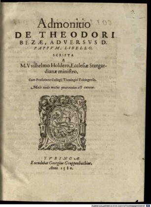 Admonitio De Theodori Bezae Adversus D. Pappum, Libello ...