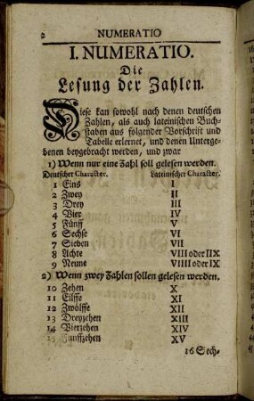 I. Numeratio. Die Lesung der Zahlen.