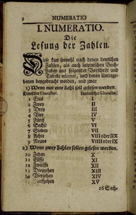 I. Numeratio. Die Lesung der Zahlen.