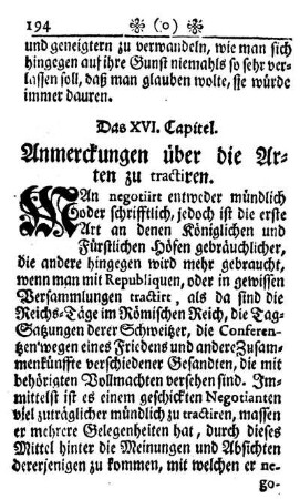 Das XVI. Capitel. Anmerckungen über die Arten zu tractiren.