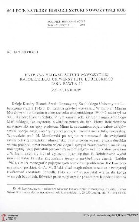 54: Katedra Historii Sztuki Nowożytnej Katolickiego Uniwersytetu Lubelskiego Jana Pawła II : zarys dziejów =