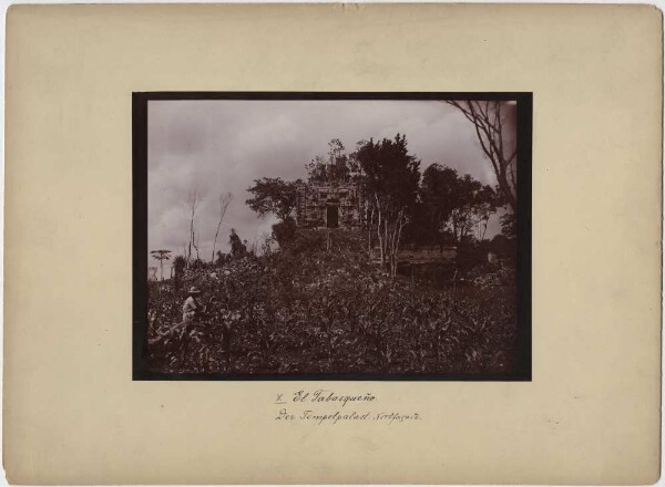 "The temple palace. North facade. (with expedition member)"