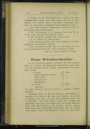 Thomas' Hydrochinon-Entwickler