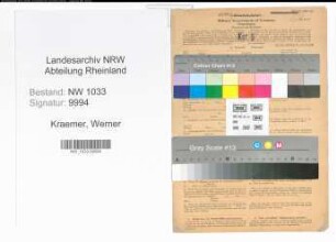Entnazifizierung Werner Kraemer , geb. 08.09.1920 (Techn.-Zeichner)