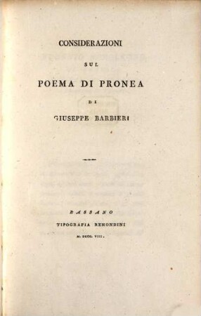 Considerazioni sul poema di Pronea