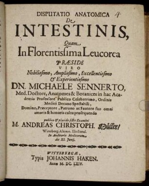 Disputatio Anatomica De Intestinis