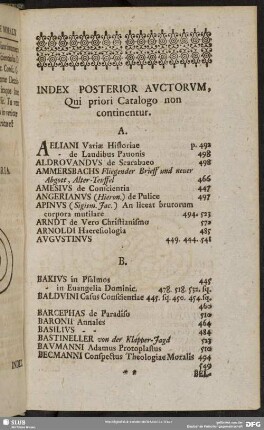 Index Posterior Auctorum, Qui priori Catalogo non continentur