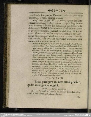 Thesis LVIII. Sacra peragere in vernacula praestat, quam in lingua incognita