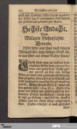 Sechste Andacht. Vom Willigen Gehorsahm.