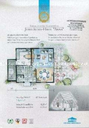 Werbeblatt der Firma Nordmark Haus für das Jubiläums-Haus "Anna"