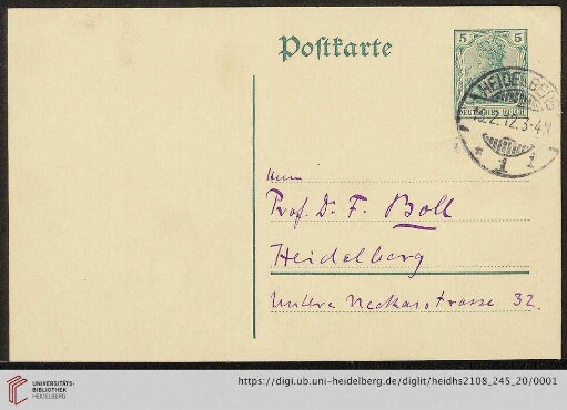 Karte von Aby Moritz Warburg an Franz Boll