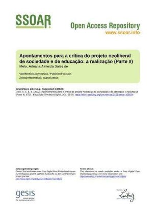 Apontamentos para a crítica do projeto neoliberal de sociedade e de educação: a realização (Parte II)