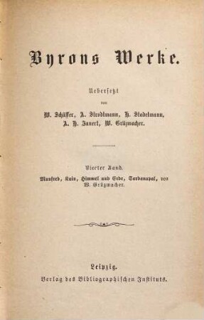 Byrons Werke, 4. Manfred. Kain. Himmel und Erde. Sardanapal