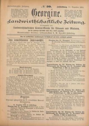 Zweiundsechzigster Jahrgang. No. 50. Insterburg, 13. Dezember 1894.