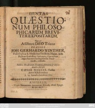Pentas Quaestionum Philosophicarum Breviter Expositarum