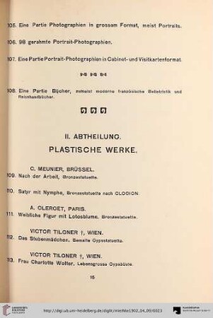 II. Abtheilung. Plastische Werke (Nr. 109-135)