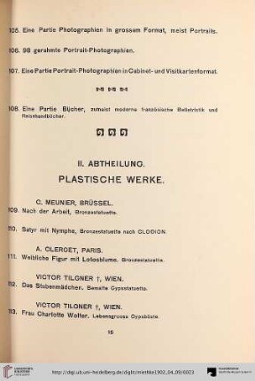 II. Abtheilung. Plastische Werke (Nr. 109-135)
