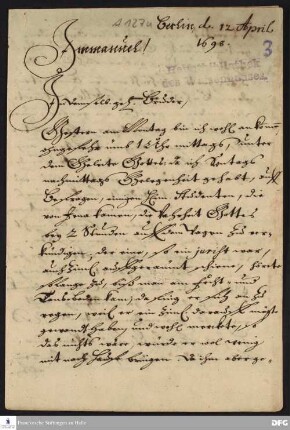 Brief von Heinrich Julius Elers an August Hermann Francke.