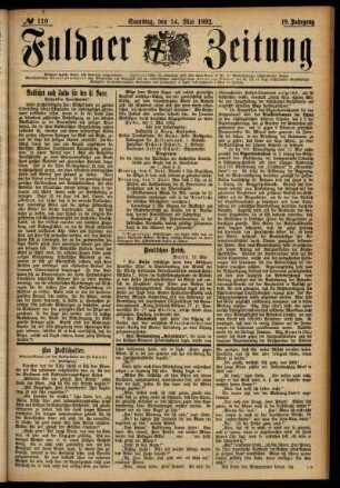 Ausgabe vom Samstag, den 14. Mai 1892.