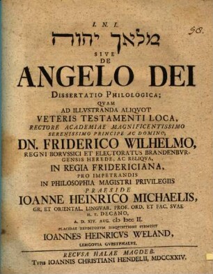 Malʾakh YHṾH Sive De Angelo Dei : Dissertatio Philologica